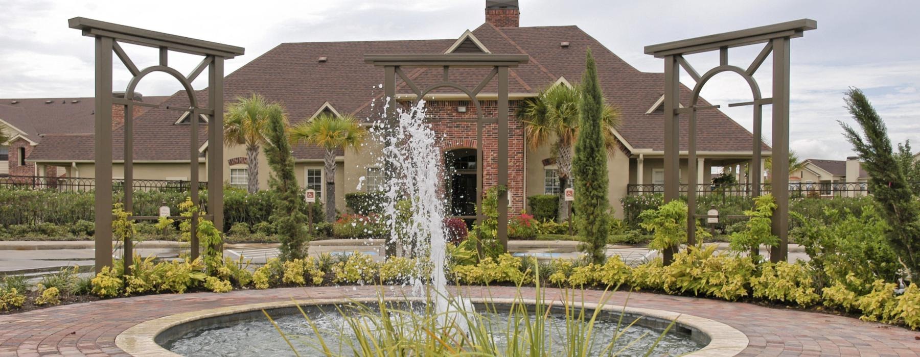 a fountain in a courtyard